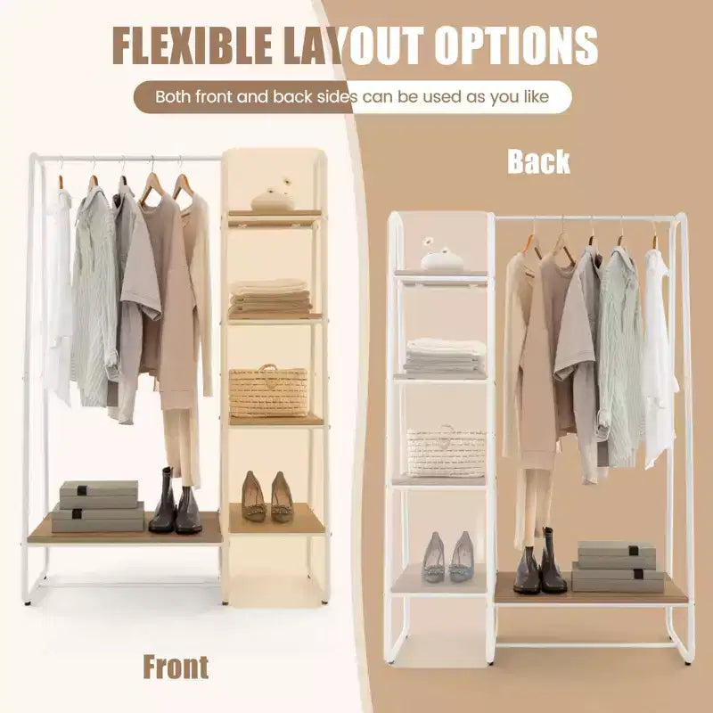 Costway Clothes Garment Rack Free Standing Storage Tower w/Metal Frame White