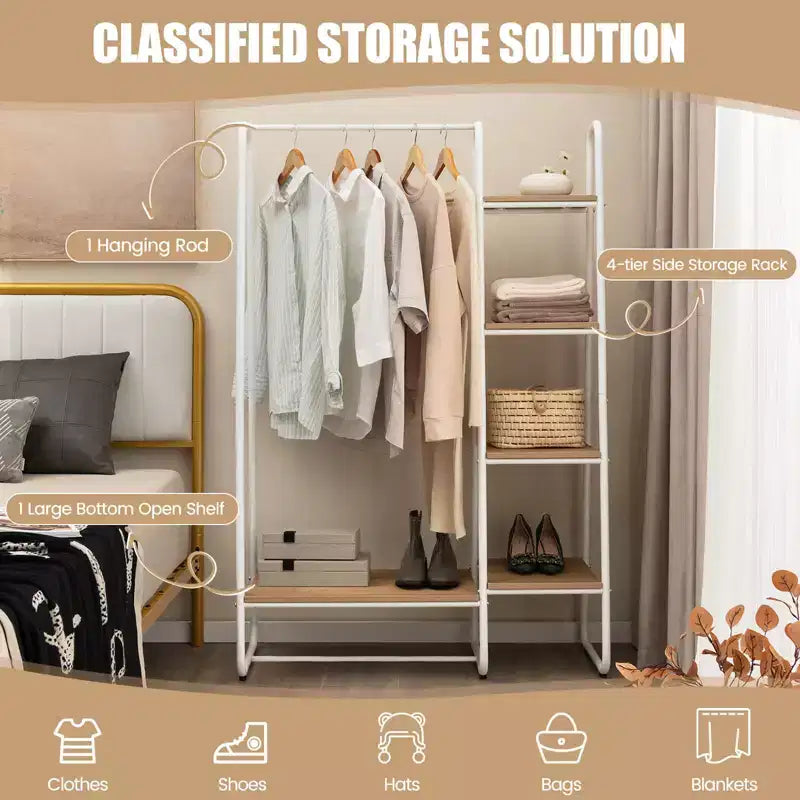 Costway Clothes Garment Rack Free Standing Storage Tower w/Metal Frame White