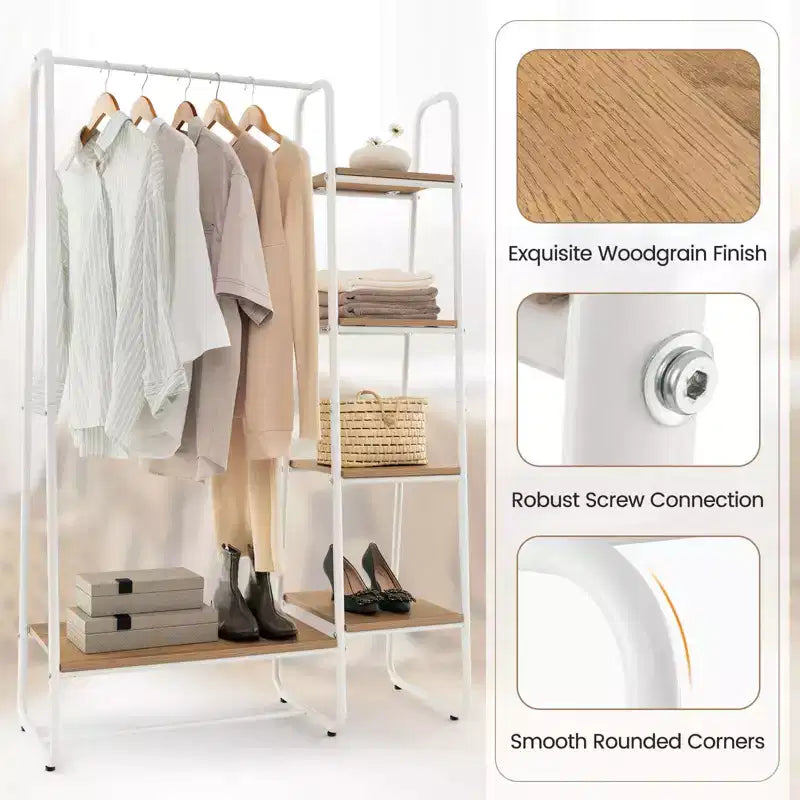 Costway Clothes Garment Rack Free Standing Storage Tower w/Metal Frame White