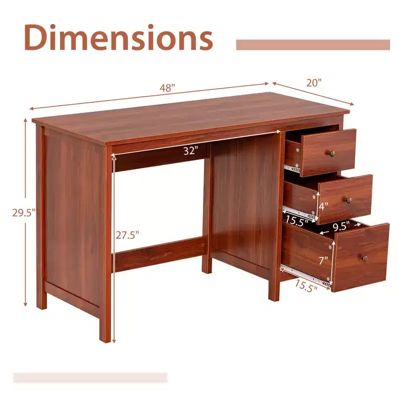 Costway Computer Desk Study Writing Desk Home Office Workstation with 3 Drawers White/Black/Brown