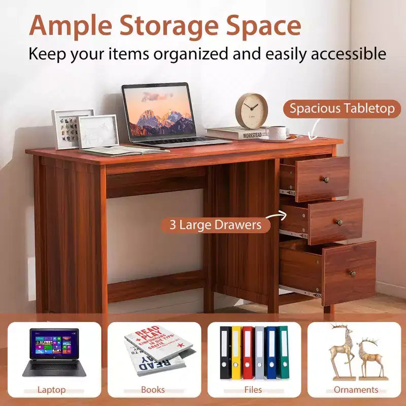 Costway Computer Desk Study Writing Desk Home Office Workstation with 3 Drawers White/Black/Brown