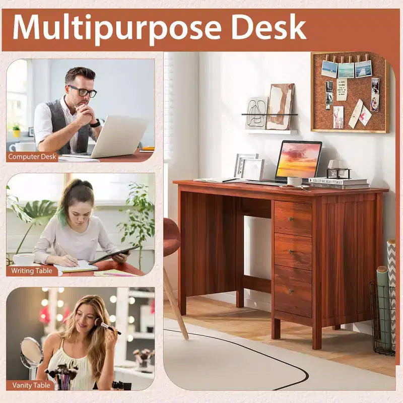 Costway Computer Desk Study Writing Desk Home Office Workstation with 3 Drawers White/Black/Brown