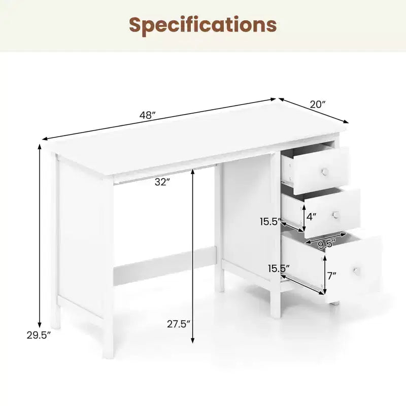 Costway Computer Desk Study Writing Desk Home Office Workstation with 3 Drawers White/Black/Brown