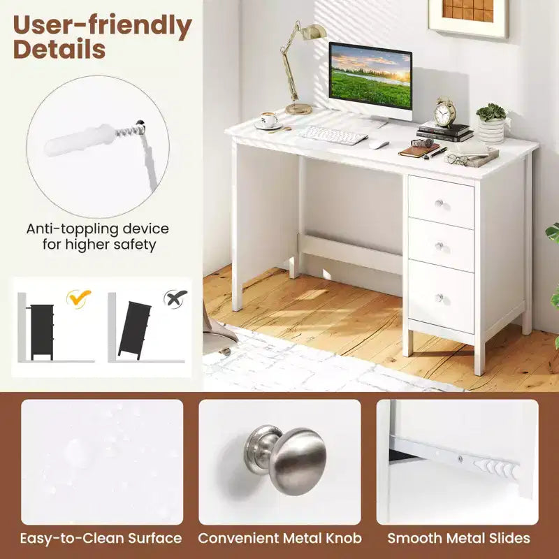 Costway Computer Desk Study Writing Desk Home Office Workstation with 3 Drawers White/Black/Brown