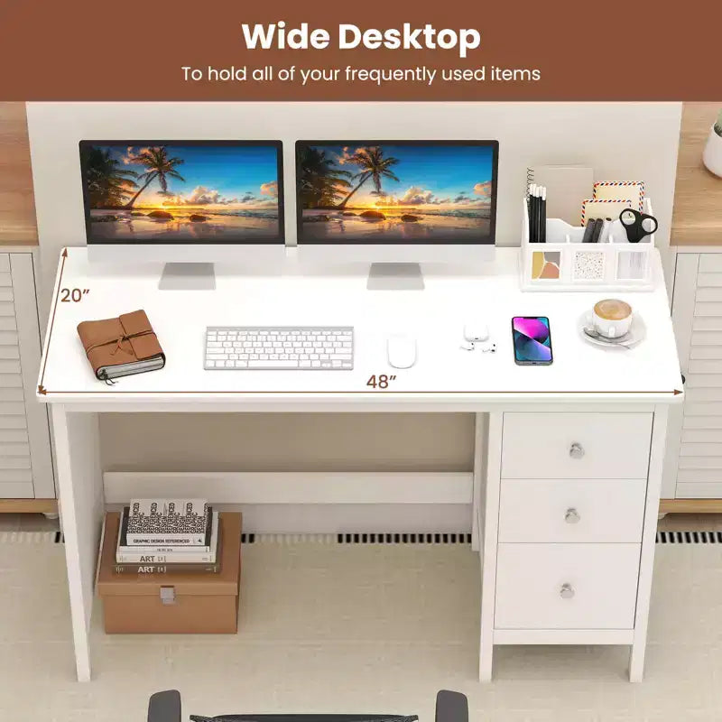 Costway Computer Desk Study Writing Desk Home Office Workstation with 3 Drawers White/Black/Brown