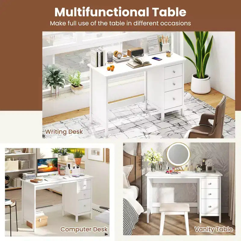 Costway Computer Desk Study Writing Desk Home Office Workstation with 3 Drawers White/Black/Brown