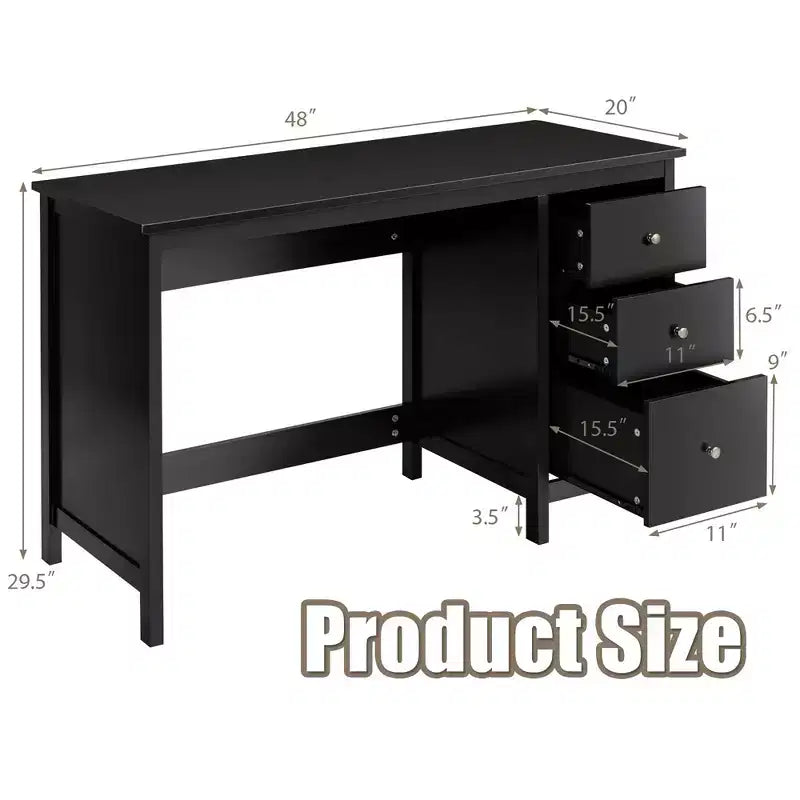 Costway Computer Desk Study Writing Desk Home Office Workstation with 3 Drawers White/Black/Brown