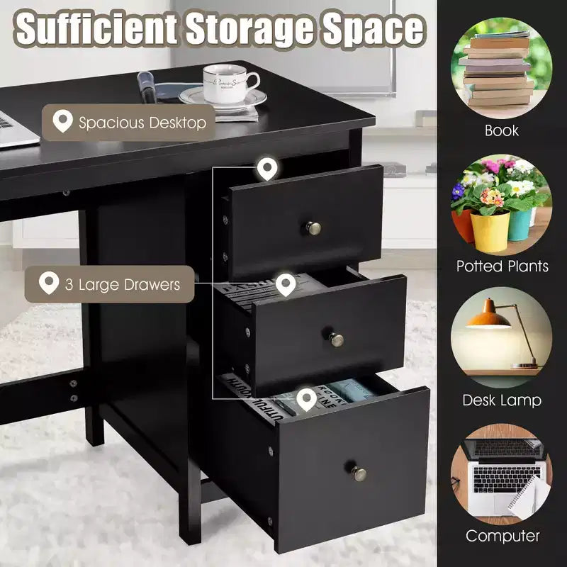 Costway Computer Desk Study Writing Desk Home Office Workstation with 3 Drawers White/Black/Brown