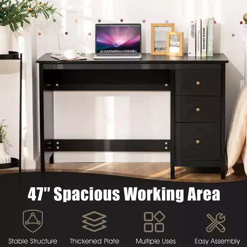 Costway Computer Desk Study Writing Desk Home Office Workstation with 3 Drawers White/Black/Brown