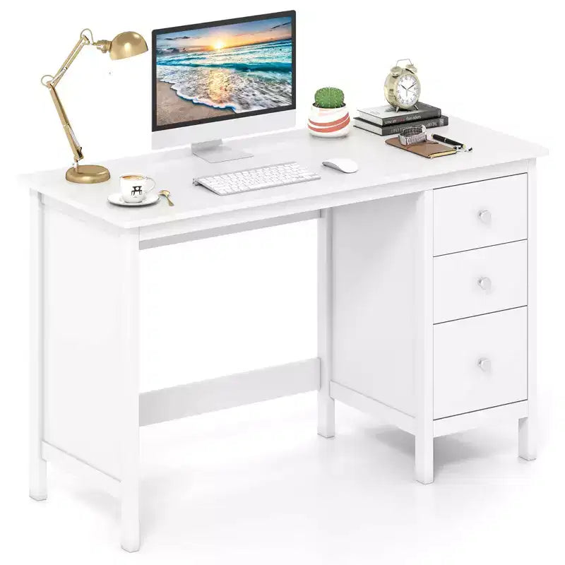 Costway Computer Desk Study Writing Desk Home Office Workstation with 3 Drawers White/Black/Brown